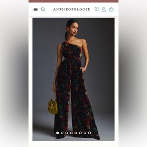 Anthropologie Hutch One-Shoulder Velvet Jumpsuit